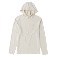 Long-sleeved white hoodie with a relaxed fit, designed for adventure and comfort by Roark.