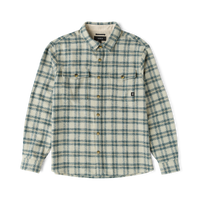 Nordsman 2.0 long sleeve flannel shirt in sand with blue plaid pattern, displayed flat lay on white background