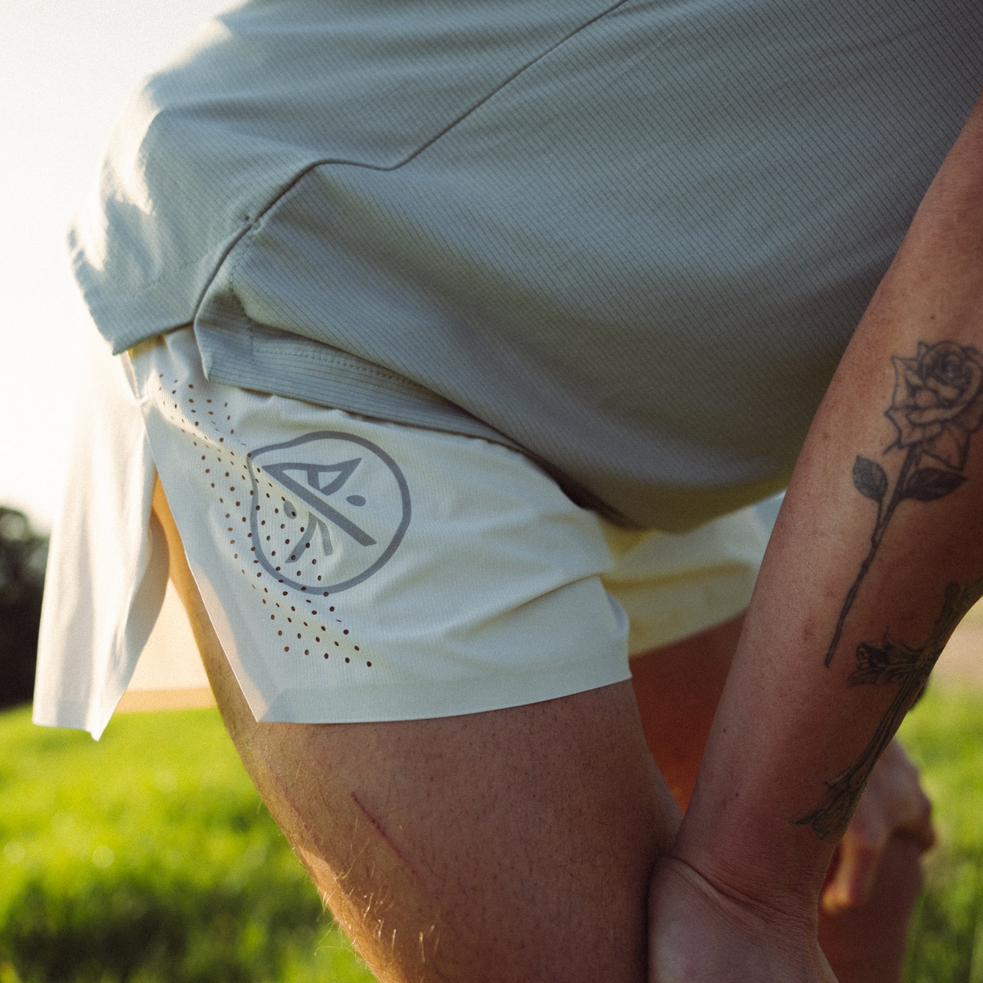 Model wearing Roark Active Sportswear, showcasing the versatile Alta Elite 3.5 shorts and matching jersey, perfect for adventure and travel.