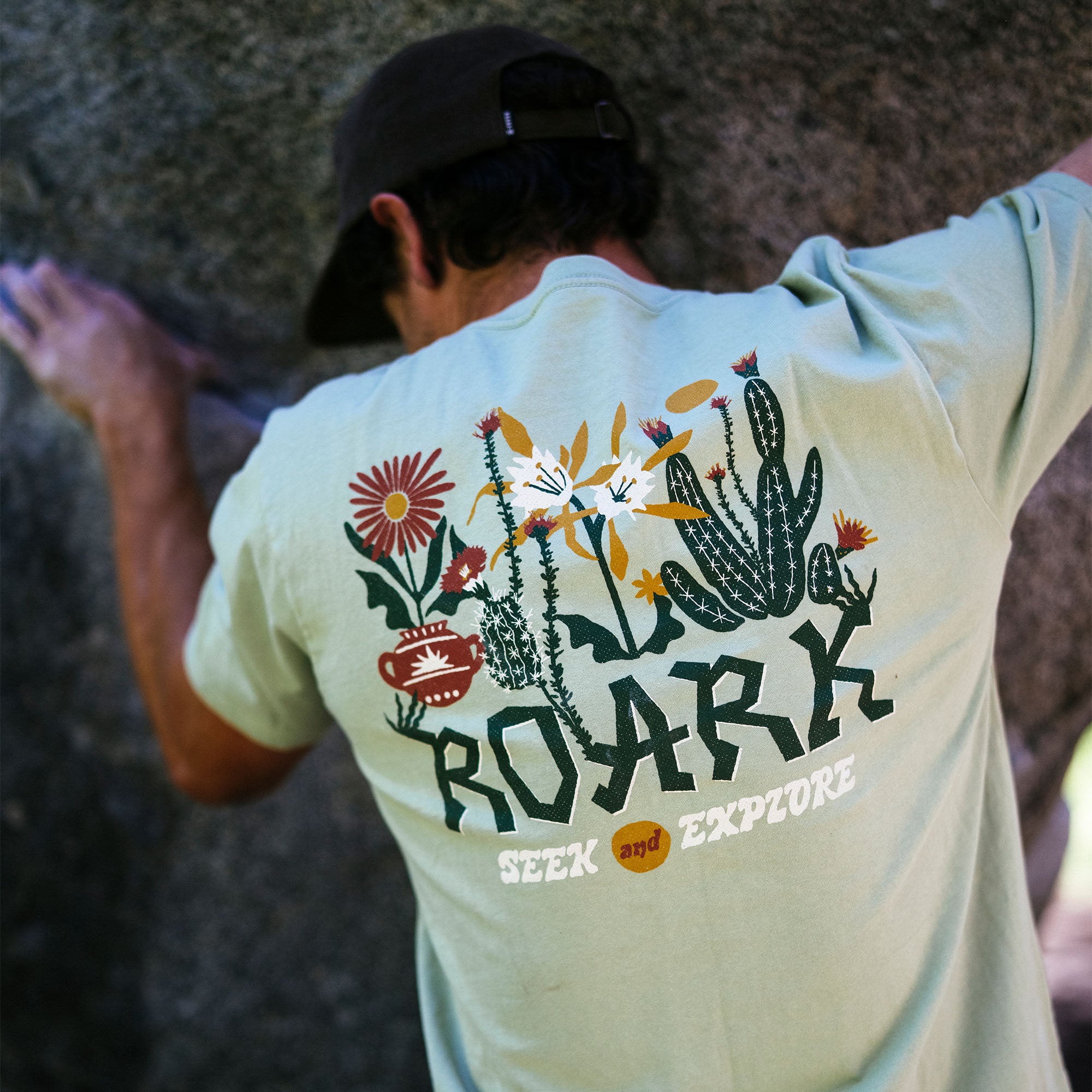 Roark's Cactus Garden Premium Tee featuring a stylish active shirt design, perfect for adventure and travel