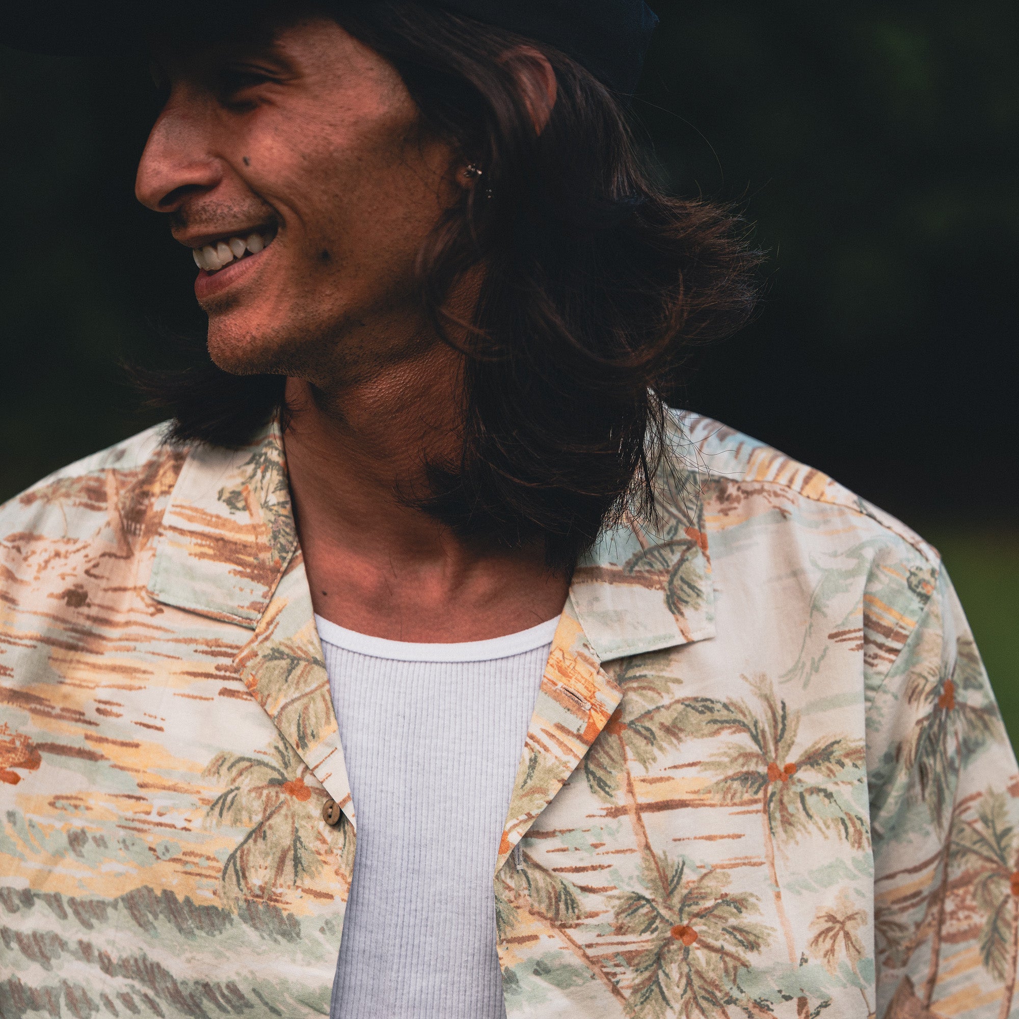 Model wearing the Roark Gonzo Short Sleeve Button Up Shirt SP26, styled for a casual outdoor adventure.