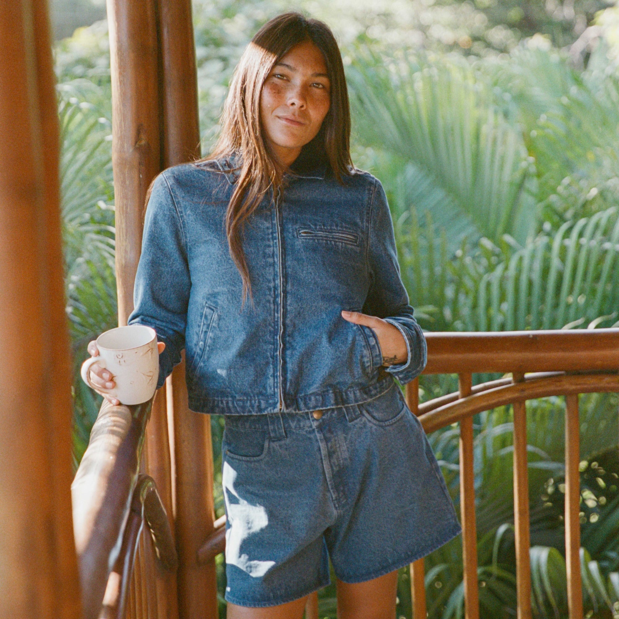 Close-up view of Roark HWY 1 Shorts showcasing rugged denim fabric and detailed styling ideal for adventure and travel.