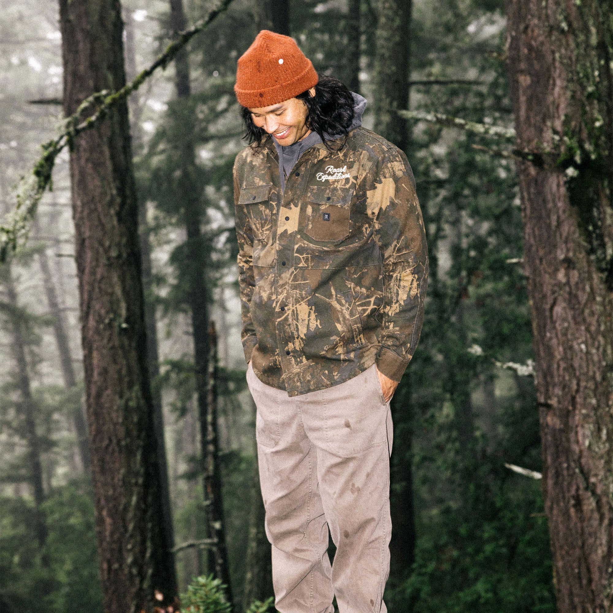 Roark Hebrides unlined military-style camouflage jacket, perfect for adventure and outdoor travel