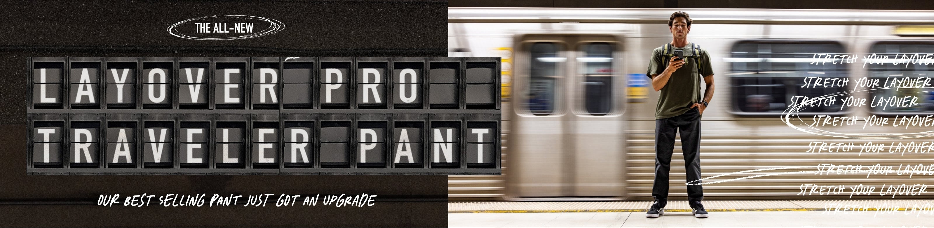 Header image for Roark's Layover Collection featuring a dynamic urban transit scene with trains, symbolizing adventure and travel.