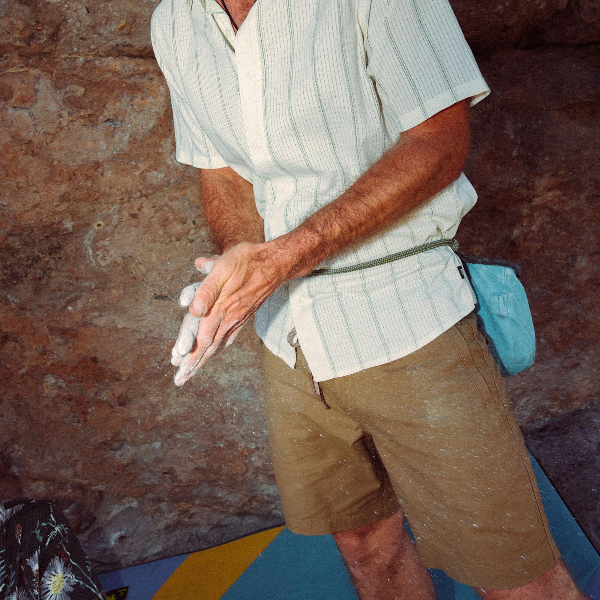 Action-oriented view focusing on the flexibility and fit of Roark's Layover Pro Shorts, emphasizing the movement around key joints like elbows, wrists, knees, and calves, ideal for adventure and travel.