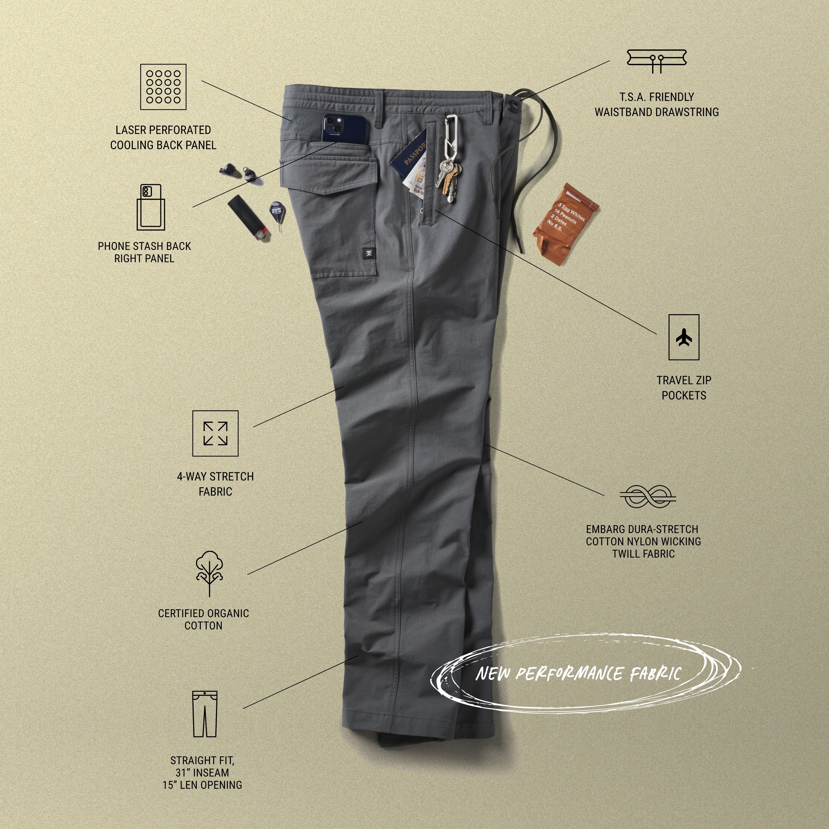 Durable cargo pants with multiple pockets for outdoor adventures by Roark