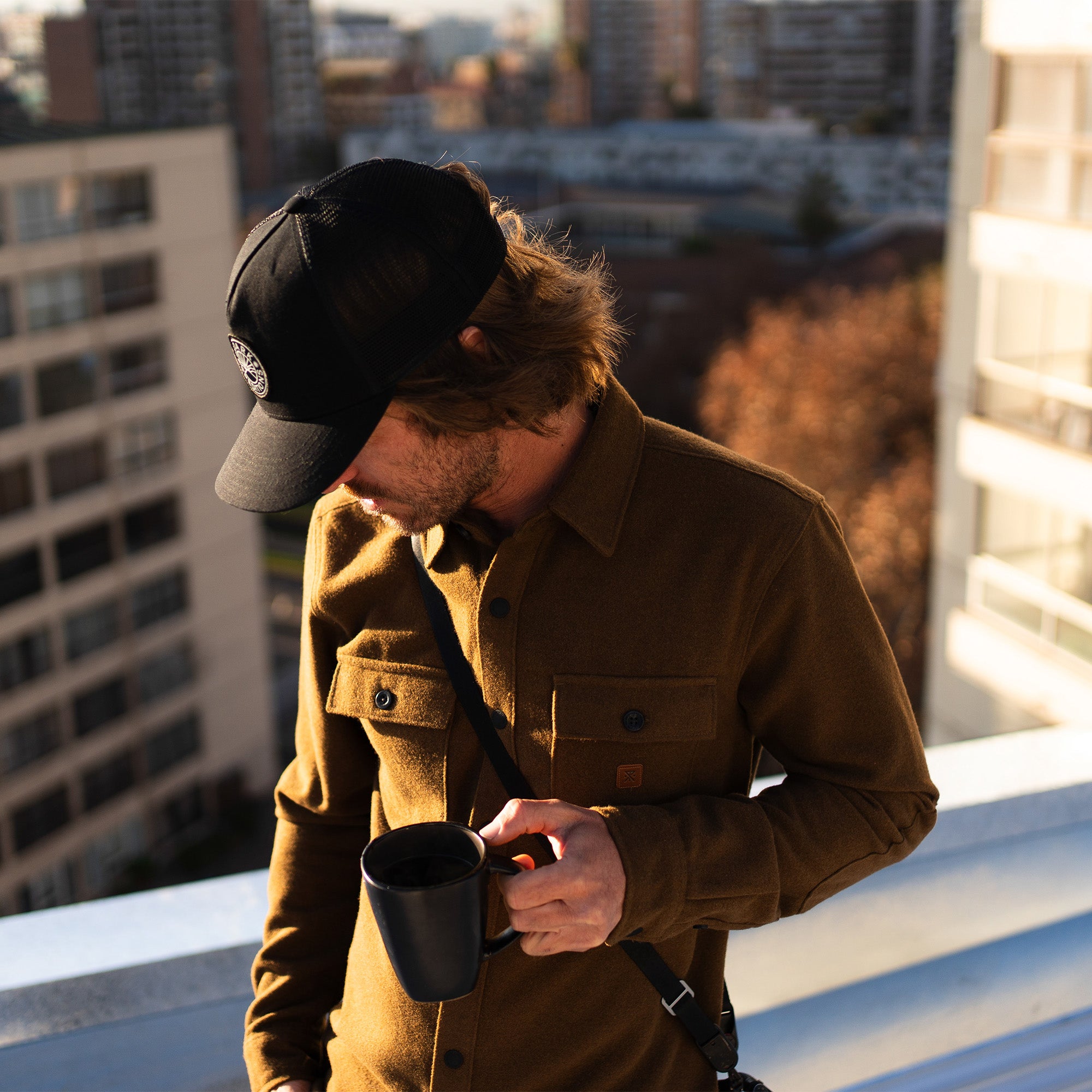 Roark Nordsman Long Sleeve Flannel shirt in denim, styled for adventure and outdoor exploration.