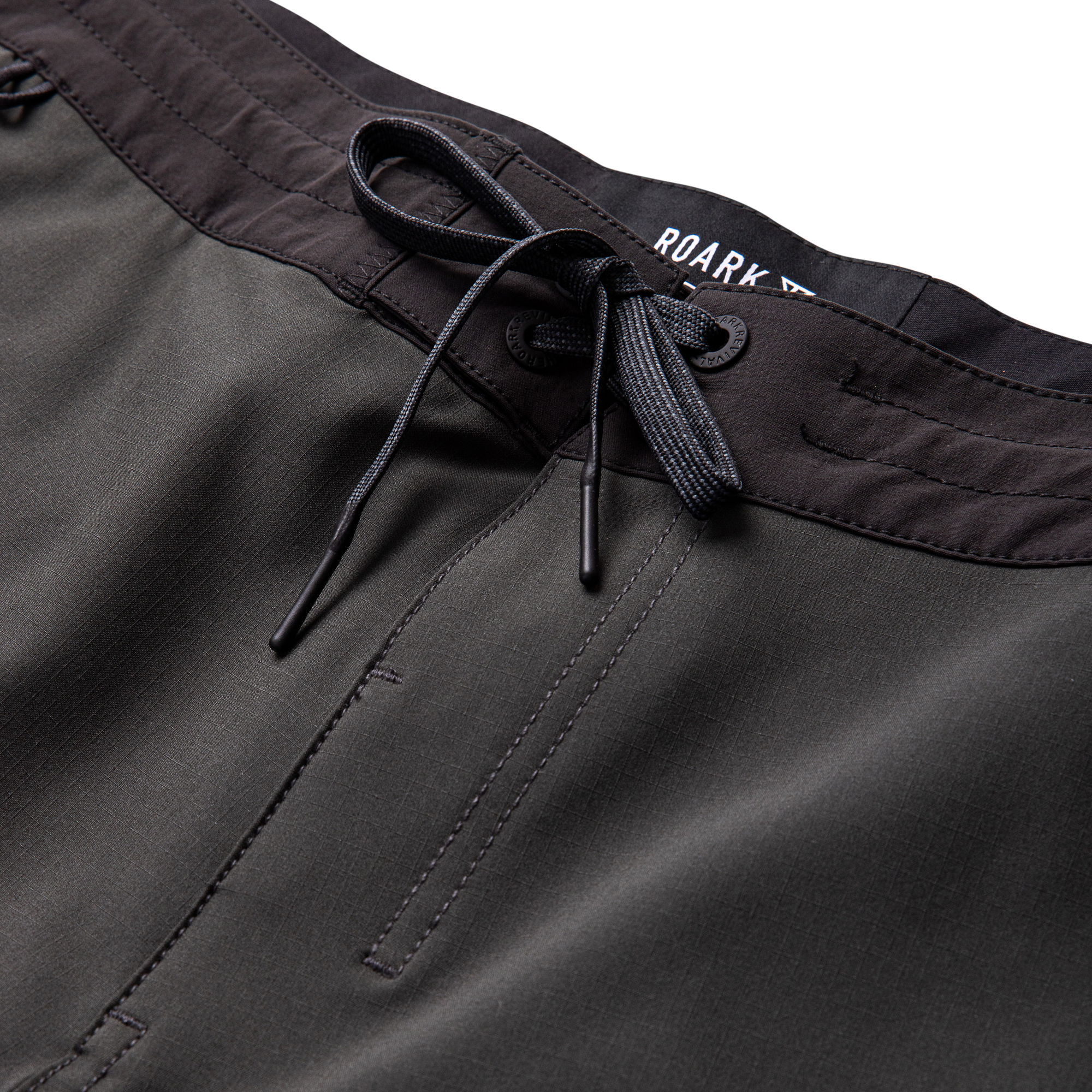 Close-up of a Roark black adventure gear item featuring intricate details and durable design, ideal for outdoor and travel activities.