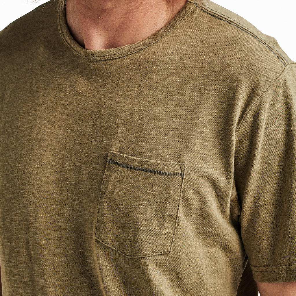 The on body view of Roark men's Well Worn Midweight Organic Tee - Dusty Green Big Image - 5