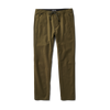 Roark Layover Traveler Pants in Military, showcasing a close-up of the front of the pants.