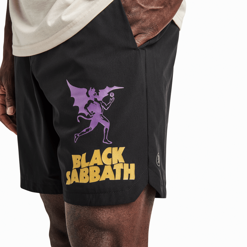 The model of Roark Run Amok's Serrano 2.0 Shorts 8" - Black Sabbath Black Big Image - 5