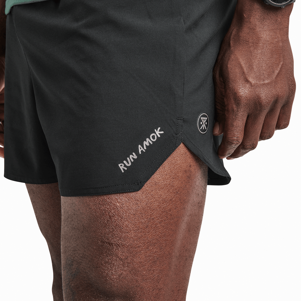 The on body view of Roark Run Amok's Baja Shorts 5" - Black Big Image - 6