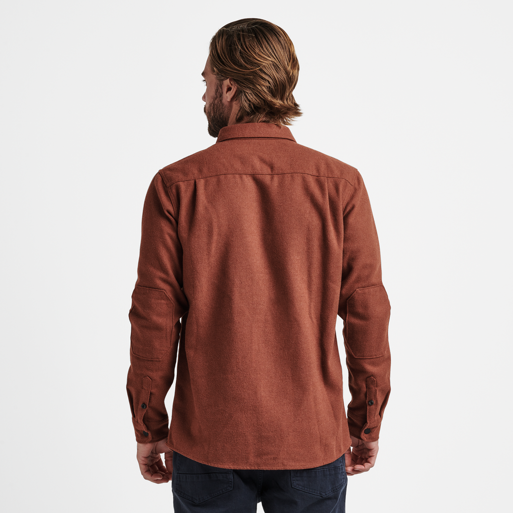 The model of Roark men's Nordsman Long Sleeve Flannel - Red Wine Big Image - 3