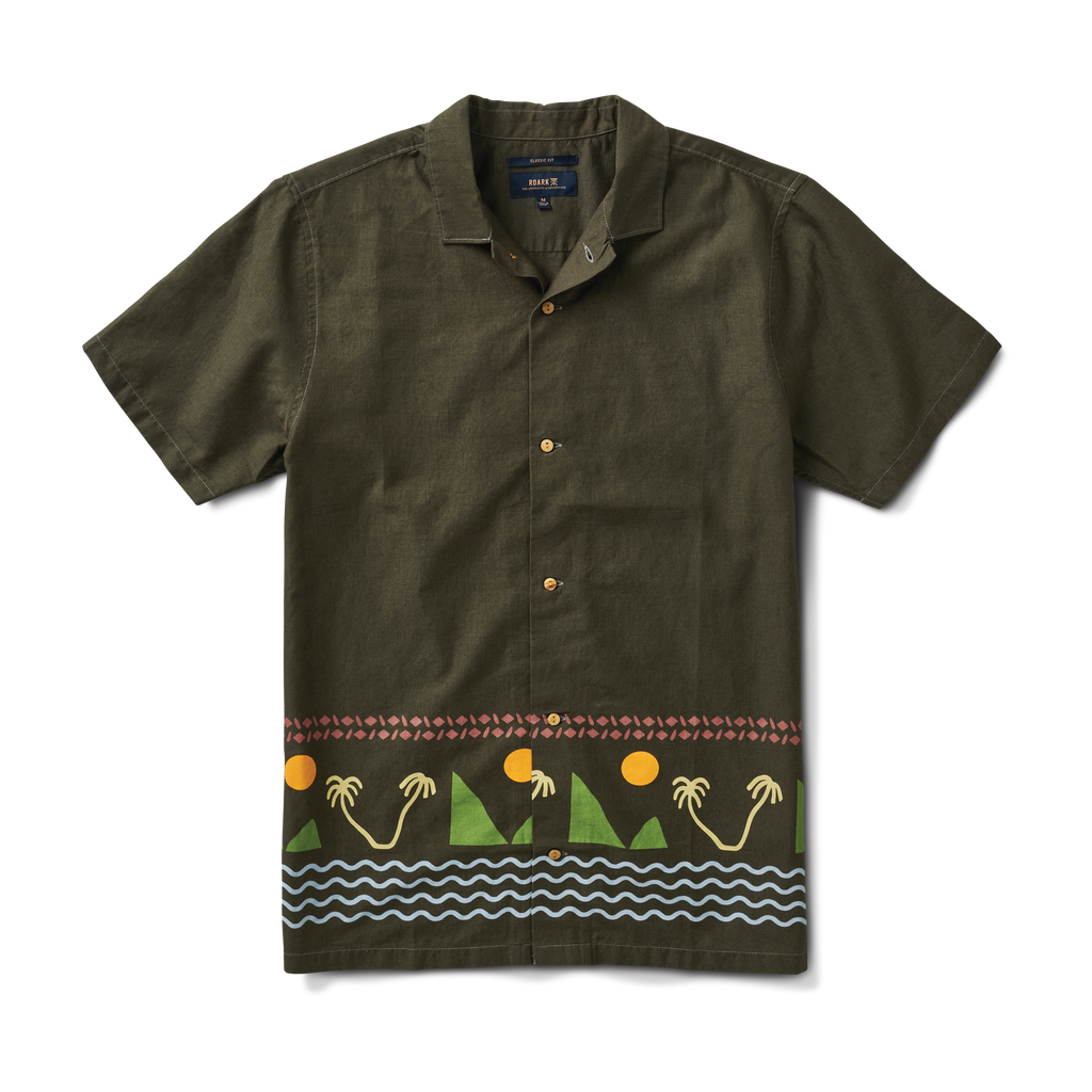 The front of Roark's Island Time Gonzo Camp Collar Shirt - Dark Military Big Image - 1