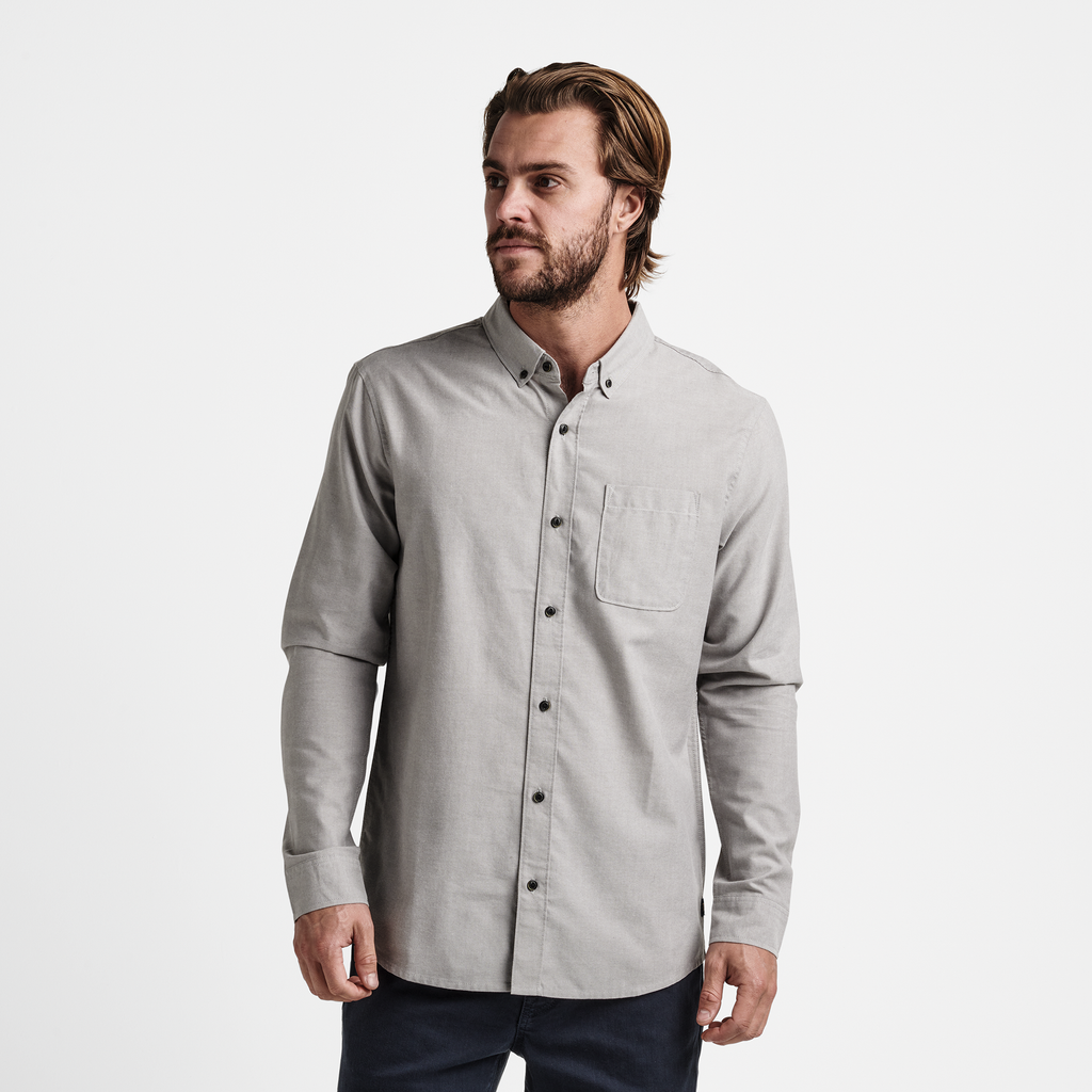 The model of Roark men's Scholar Long Sleeve Shirt - Smoke Big Image - 2