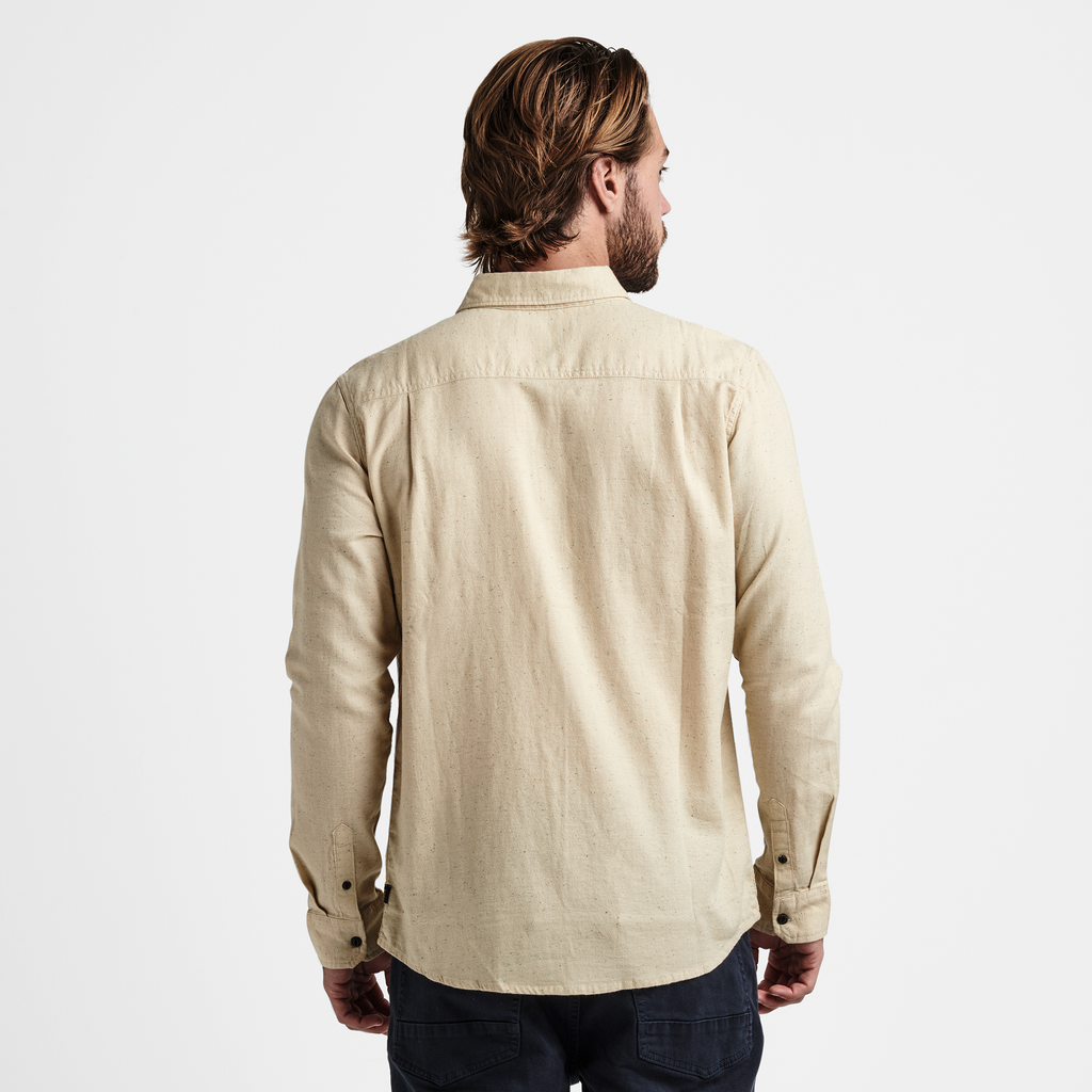 The model of Roark men's Scholar Long Sleeve Shirt - Stone Big Image - 3