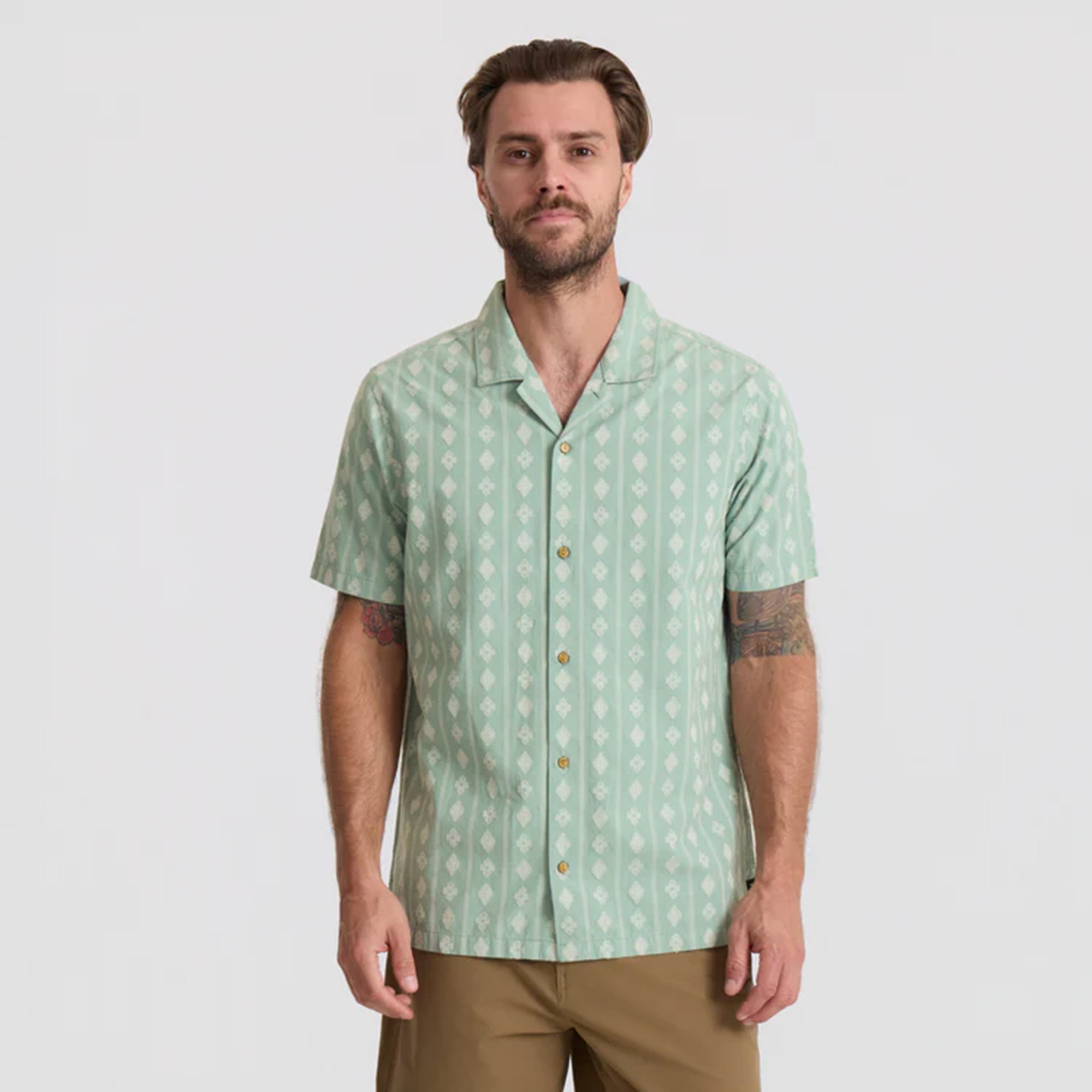 Gonzo Short Sleeve Button Up Shirt in Hazy Blue Jacquard – Roark
