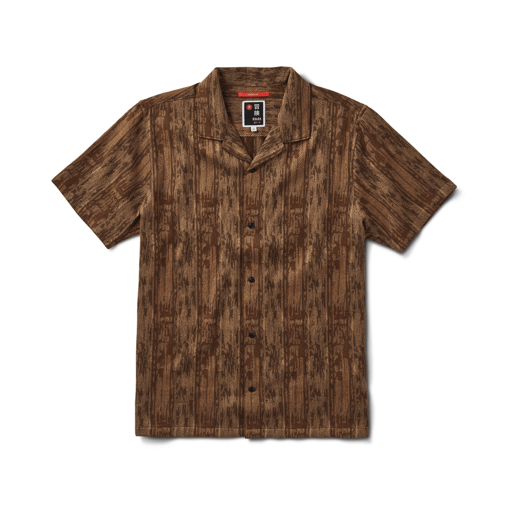 The front of Roark men's Gonzo Camp Collar Shirt - Mocha Daiku Big Image - 1