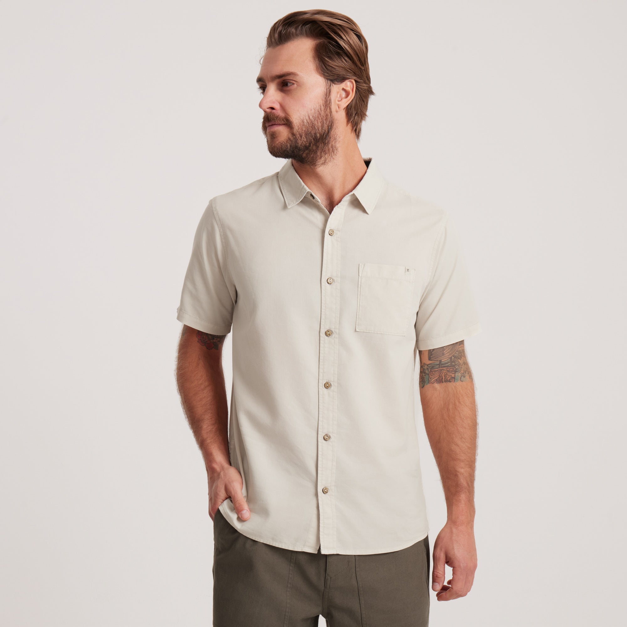 short sleeve button up dress shirt Made To Fade Short Sleeve Button Up Shirt Washed Bone / XXL