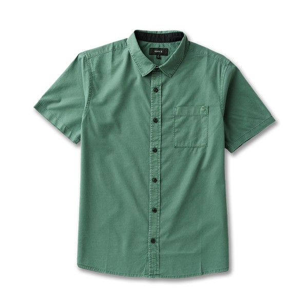 Made To Fade Short Sleeve Button Up Shirt in Washed Slate Green