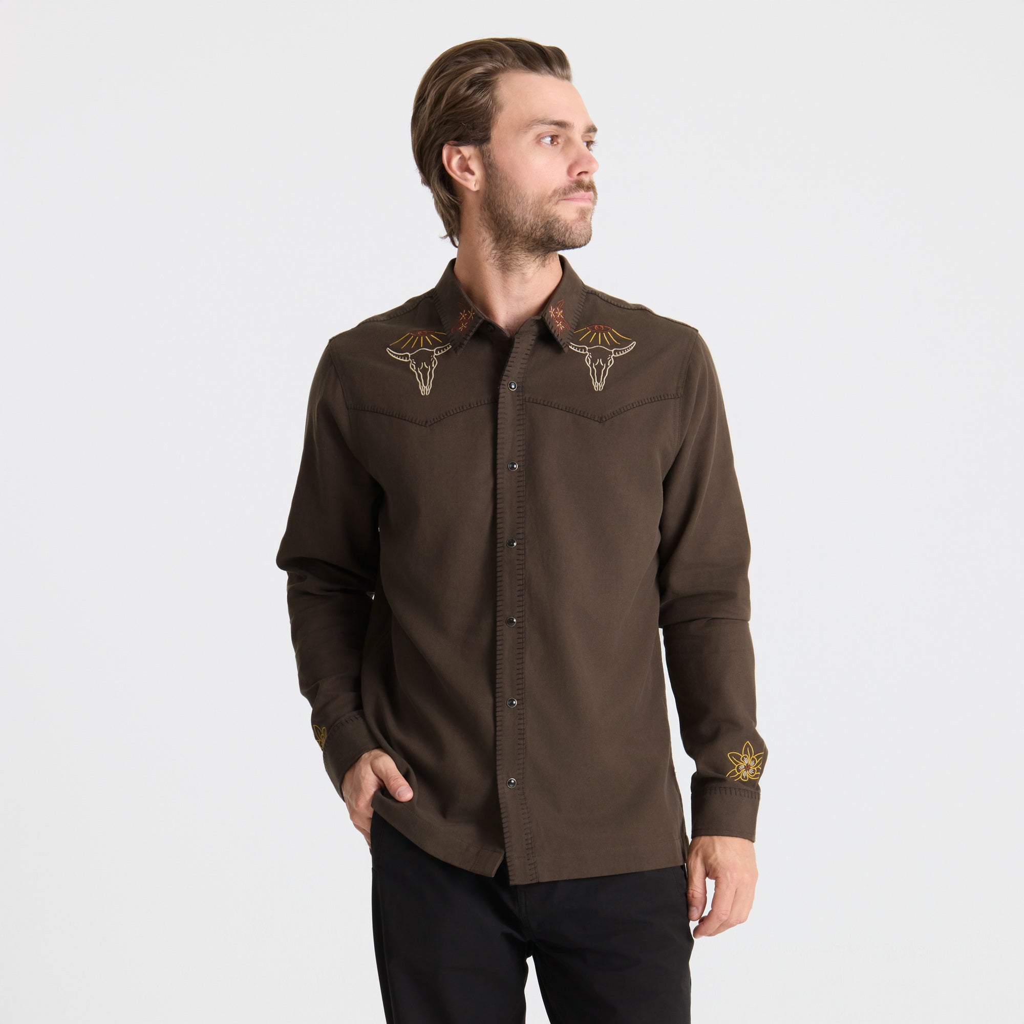 On the Range Long Sleeve Button Up Shirt in Dark Brown – Roark