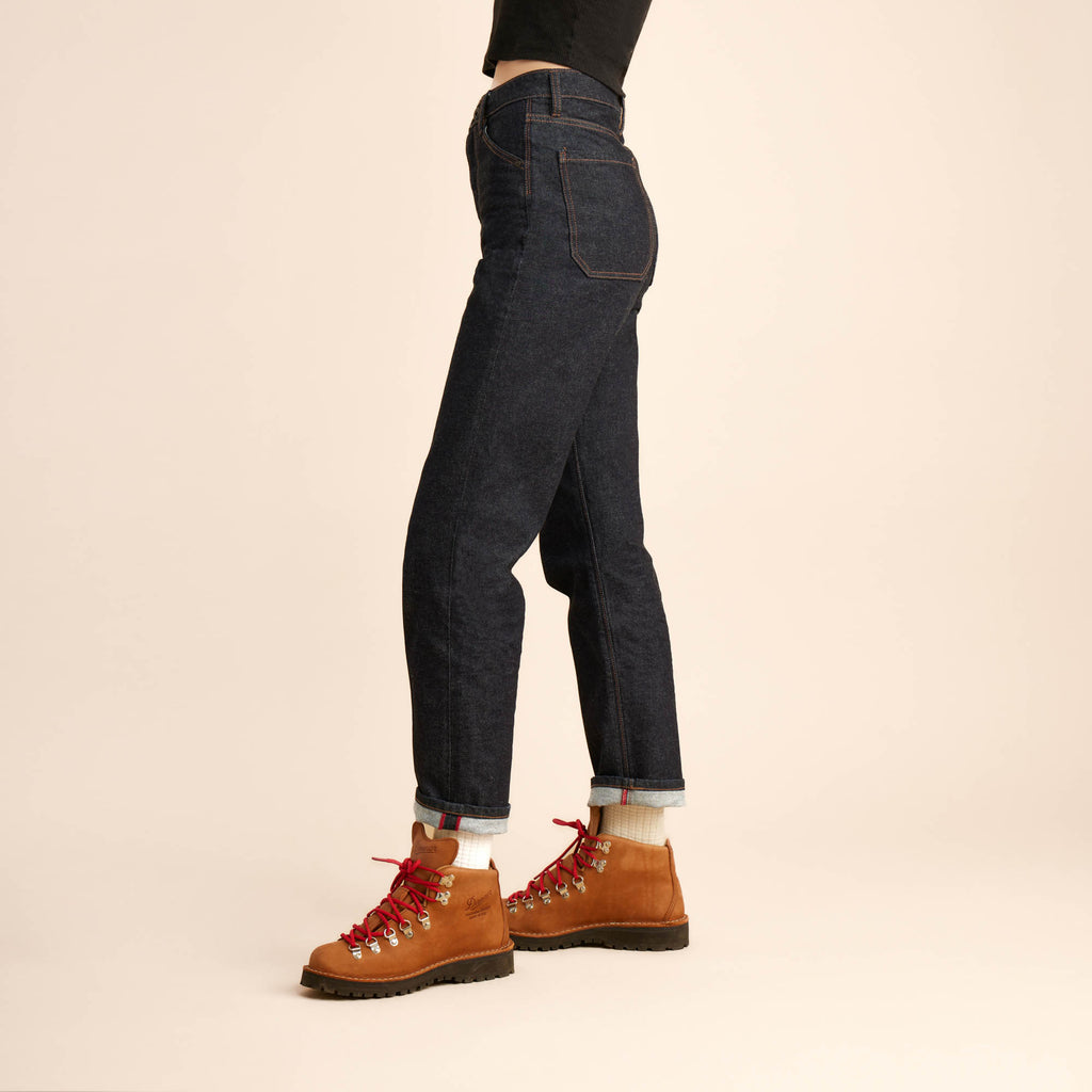 The on body view of Roark women's HWY 395 Kaihara Denim Jeans - Indigo Big Image - 15