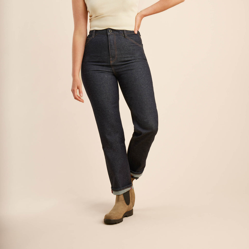 The on body view of Roark women's HWY 395 Kaihara Denim Jeans - Indigo Big Image - 1