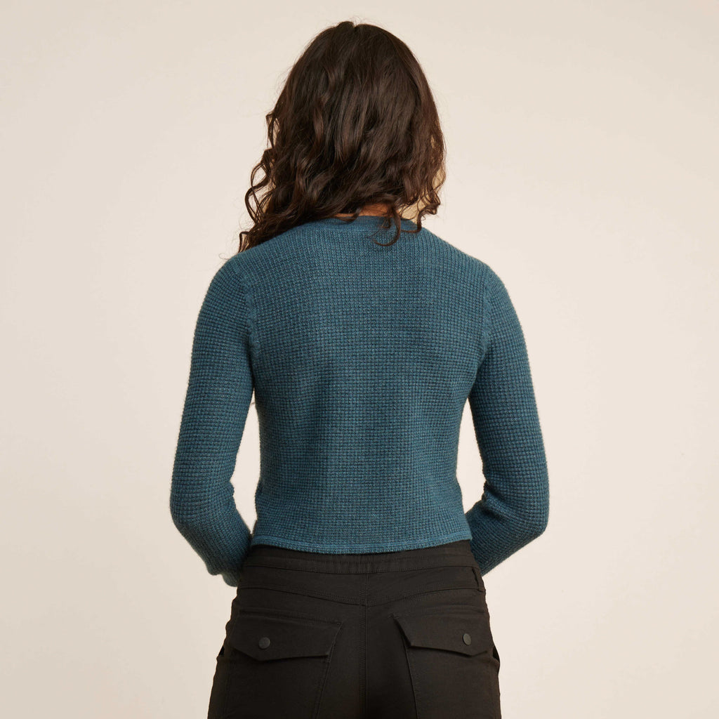The on body view of Roark women's Well Worn Thermal Long Sleeve Sweater - Deep Blue Big Image - 8