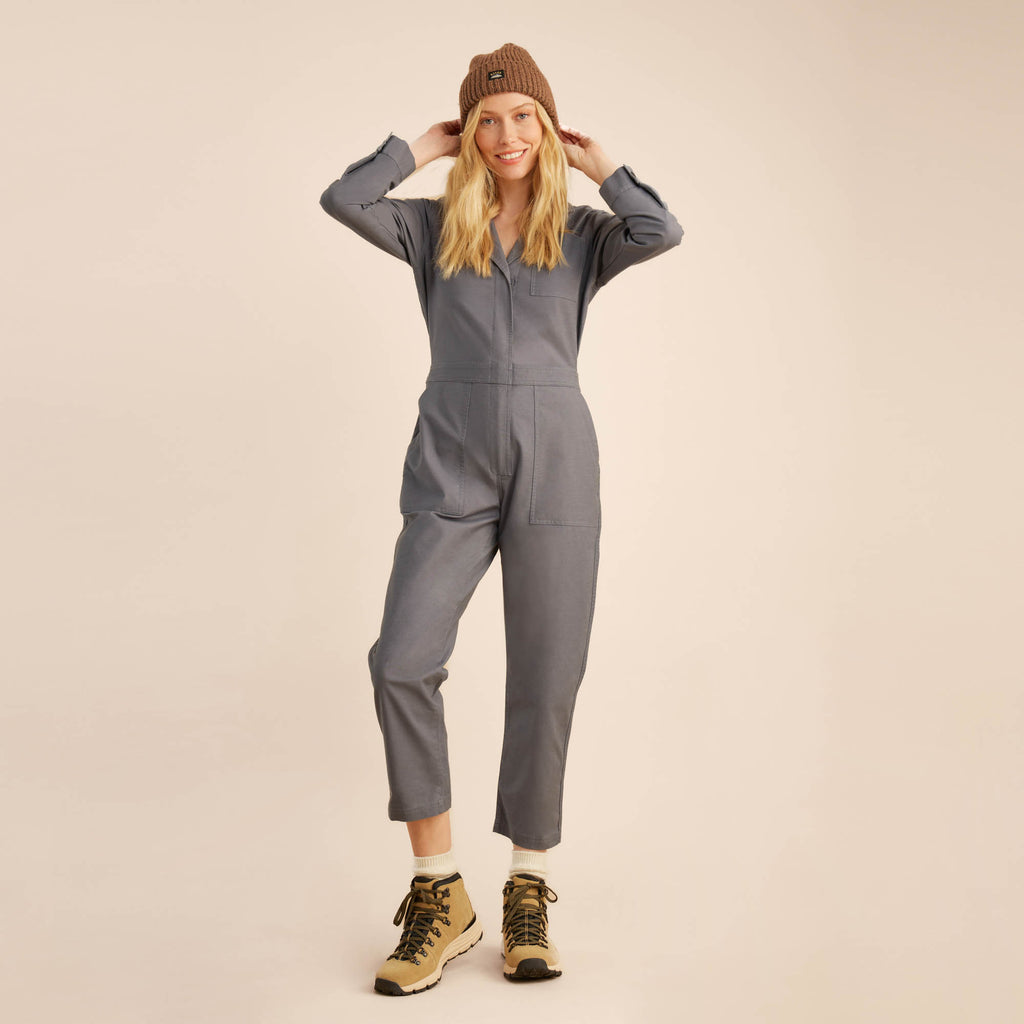 The on body view of Roark women's Layover Jumpsuit - Slate Blue Big Image - 6