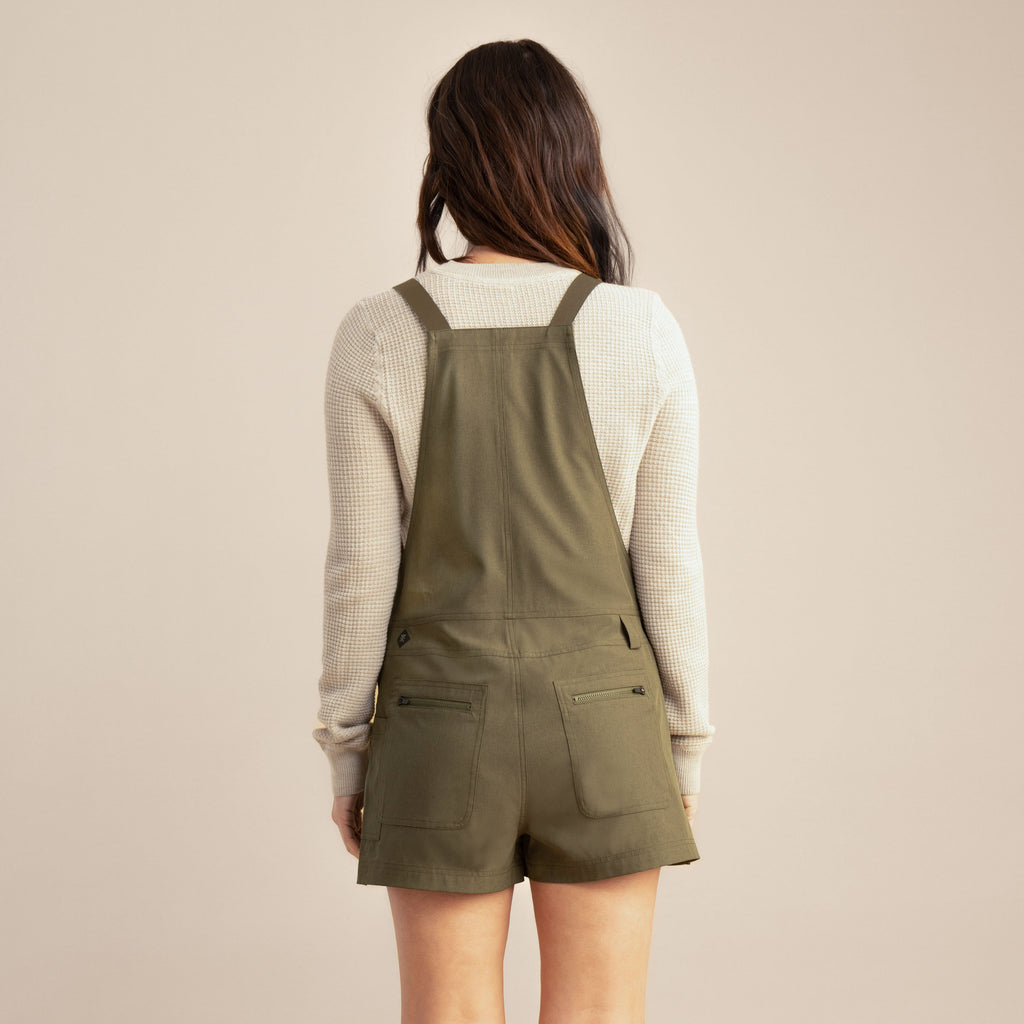The on body view of Roark women's Canyon Hybrid Romper - Military Big Image - 4