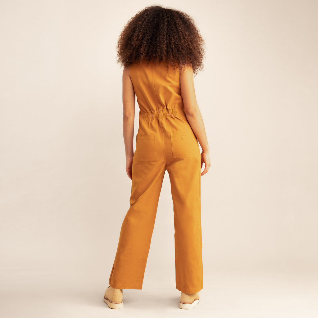 The on body view of Roark women's Outbound Jumpsuit - Marigold Big Image - 3