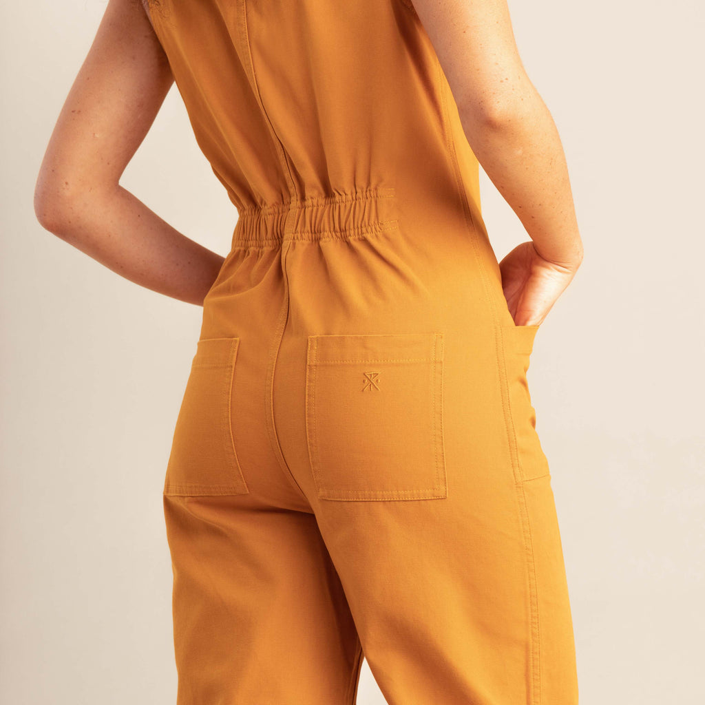 The on body view of Roark women's Outbound Jumpsuit - Marigold Big Image - 4