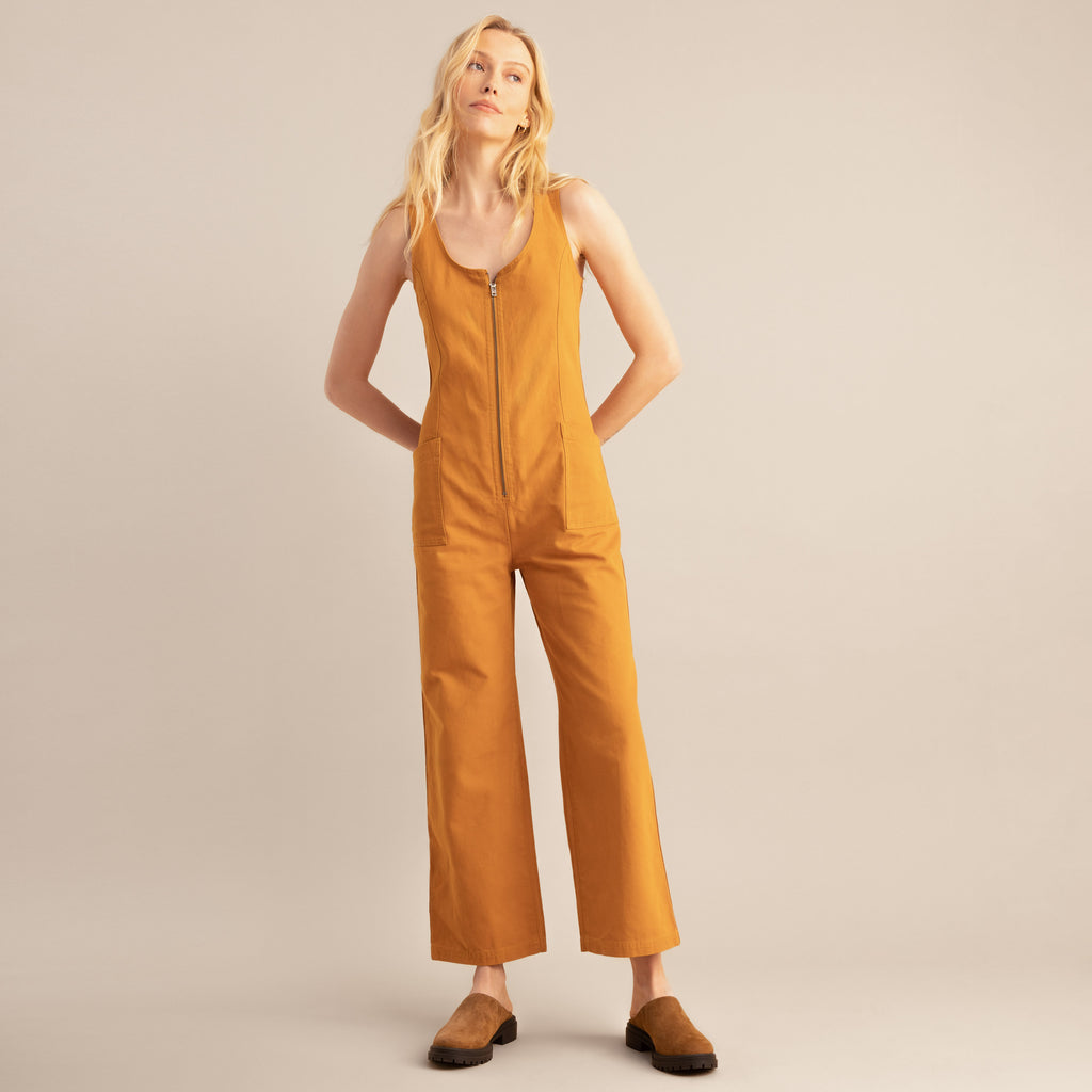 The on body view of Roark women's Outbound Jumpsuit - Marigold Big Image - 5