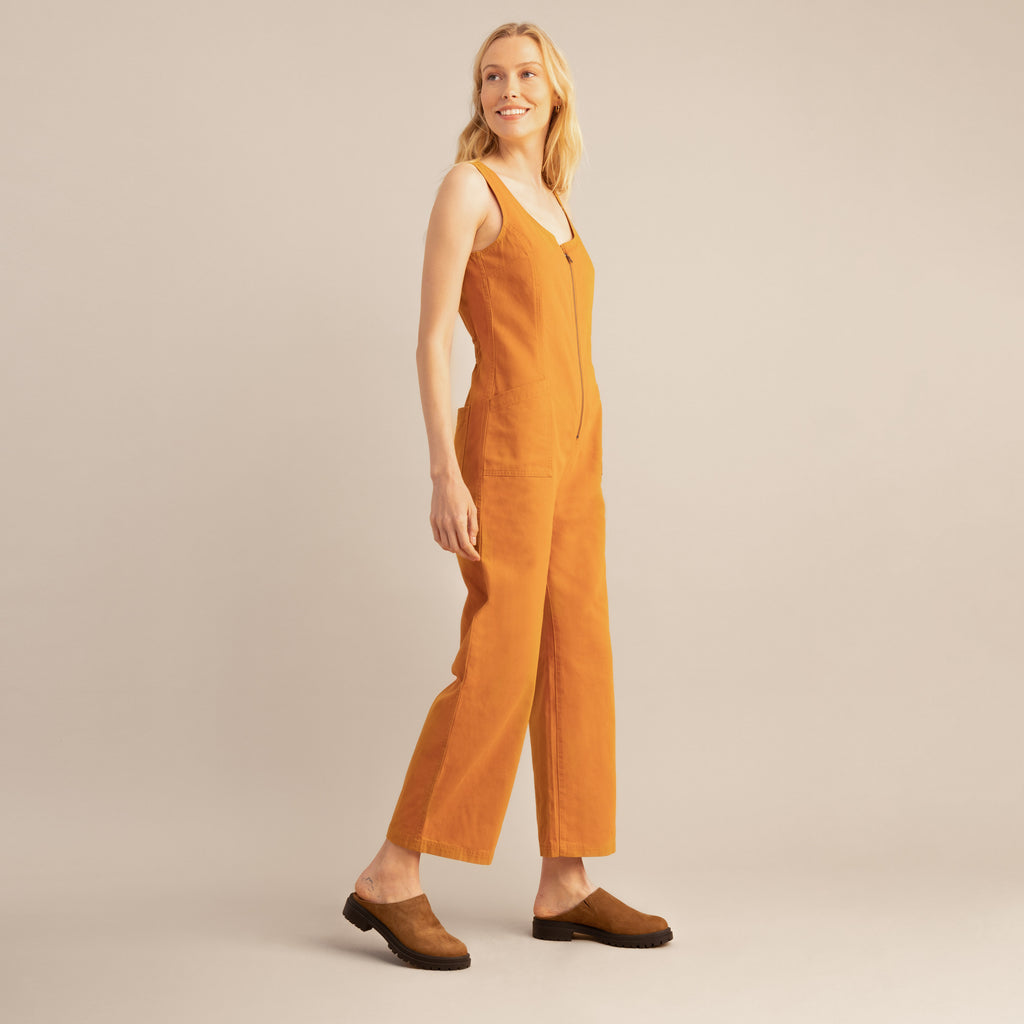 The on body view of Roark women's Outbound Jumpsuit - Marigold Big Image - 6