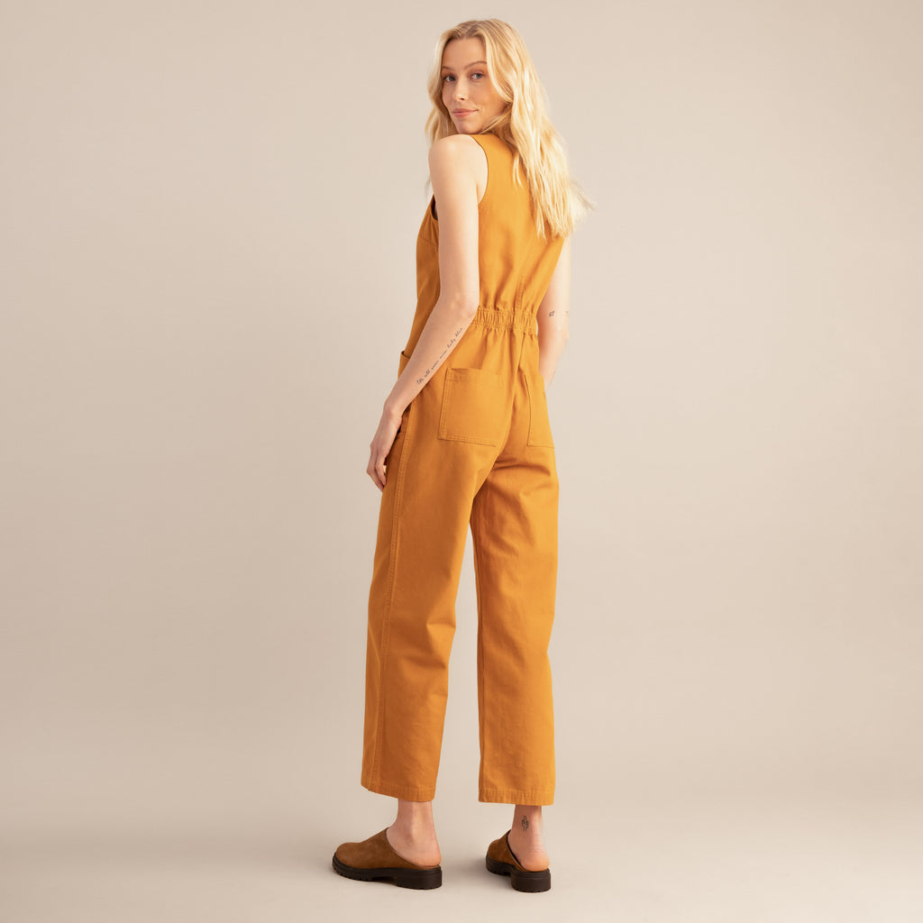 The on body view of Roark women's Outbound Jumpsuit - Marigold Big Image - 7