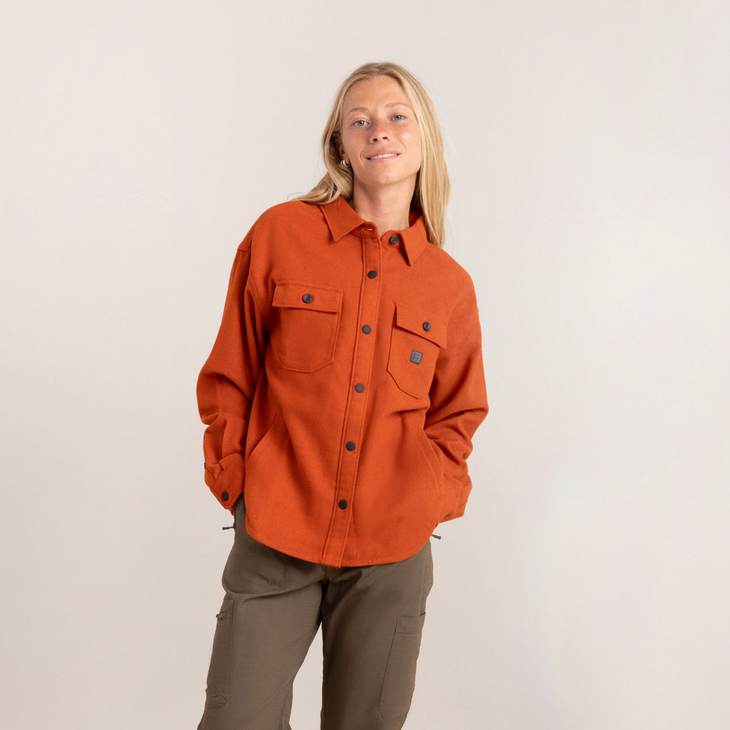 The model of Roark women's Amberley Shirt Jacket - Burnt Sienna Big Image - 9