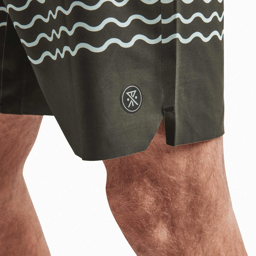 The on body view of Roark's The front of Roark's Passage Primo Boardshorts 18" - Island Time Dark Military Big Image - 6