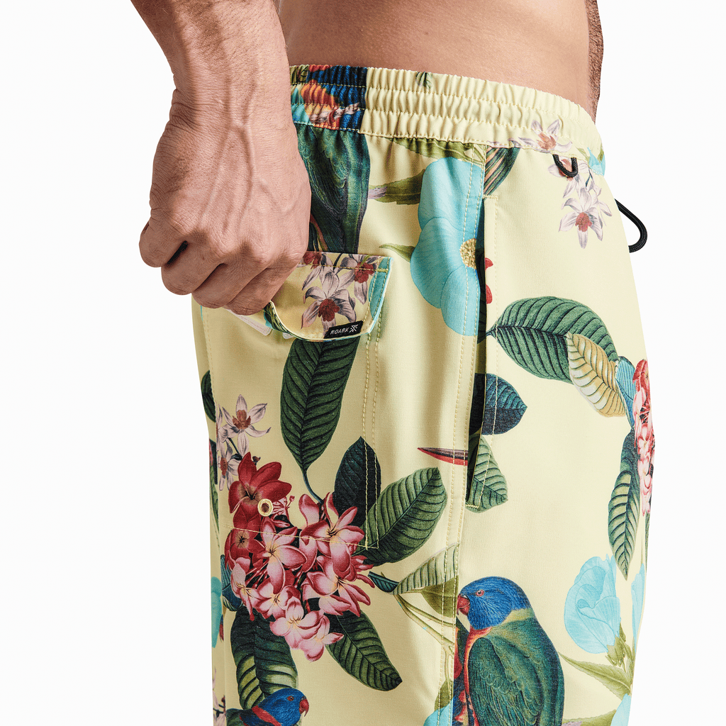 The on body view of Roark's Shorey Boardshorts 16" - Manu Floral Lime Big Image - 7