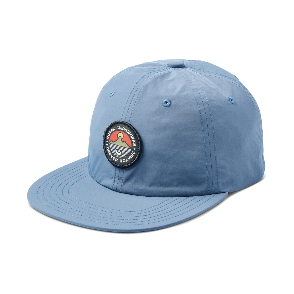The front, angled view of Roark's Sun Up Sun Down 6 Panel Strapback Hat - Hydro Blue Big Image - 7