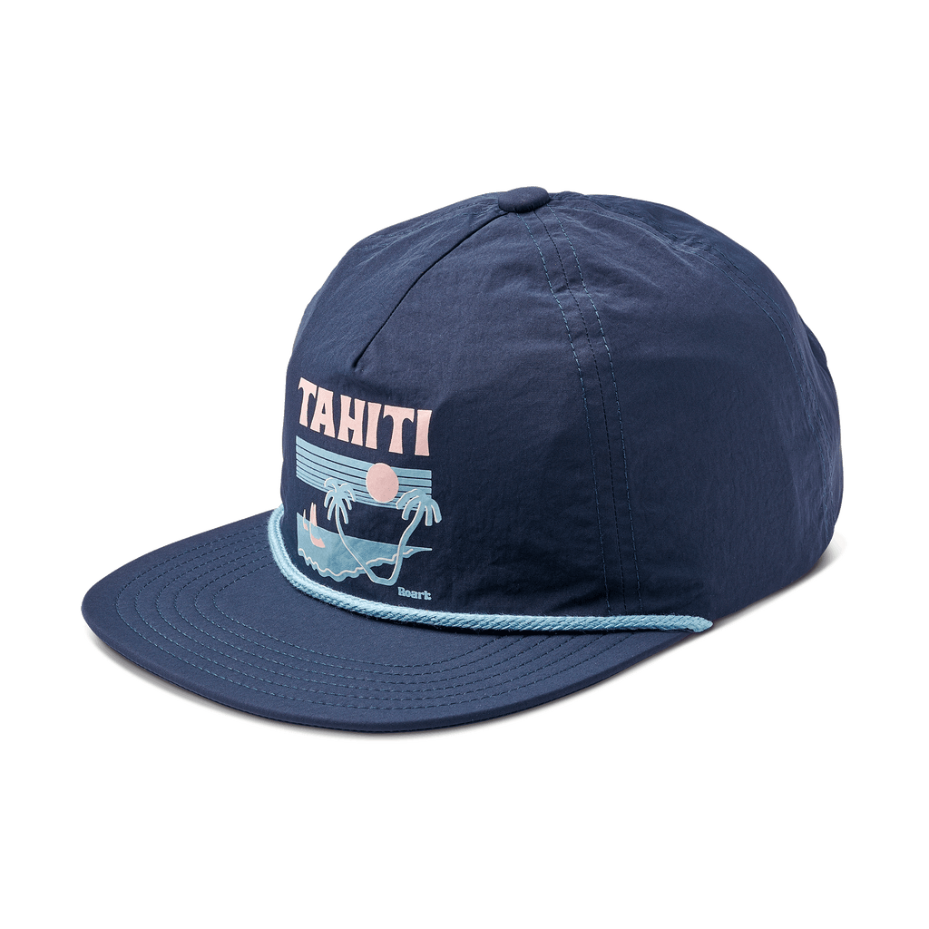 The front, angled view of Roark's Tahiti Time Classic 5 Panel Hat - Dark Navy Big Image - 3