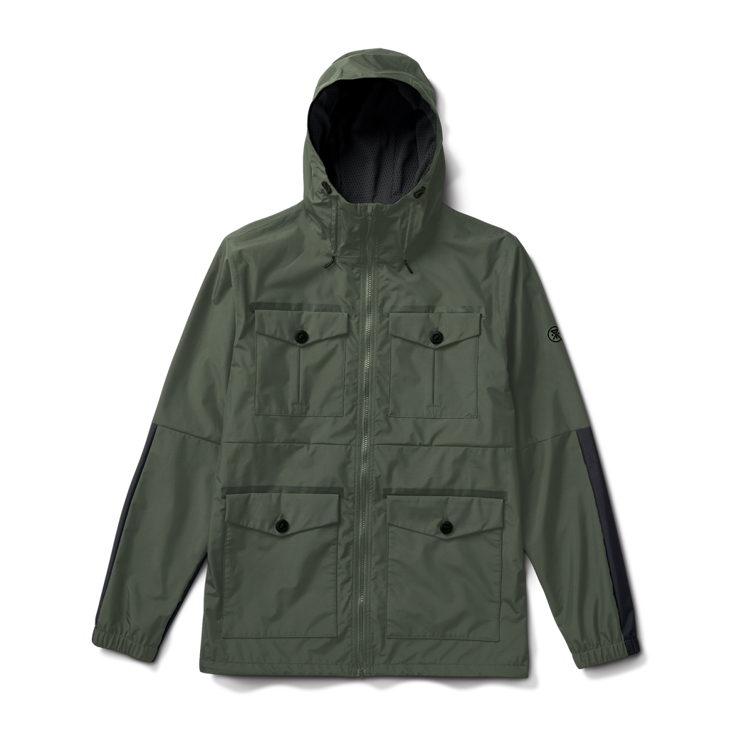 Roark Men's Outdoor Clothing and Gear | The Cascade Rain Shell Jacket in Dark Military Big Image - 1