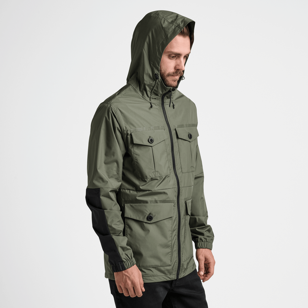 Roark Men's Outdoor Clothing and Gear | The Cascade Rain Shell Jacket in Dark Military Big Image - 4