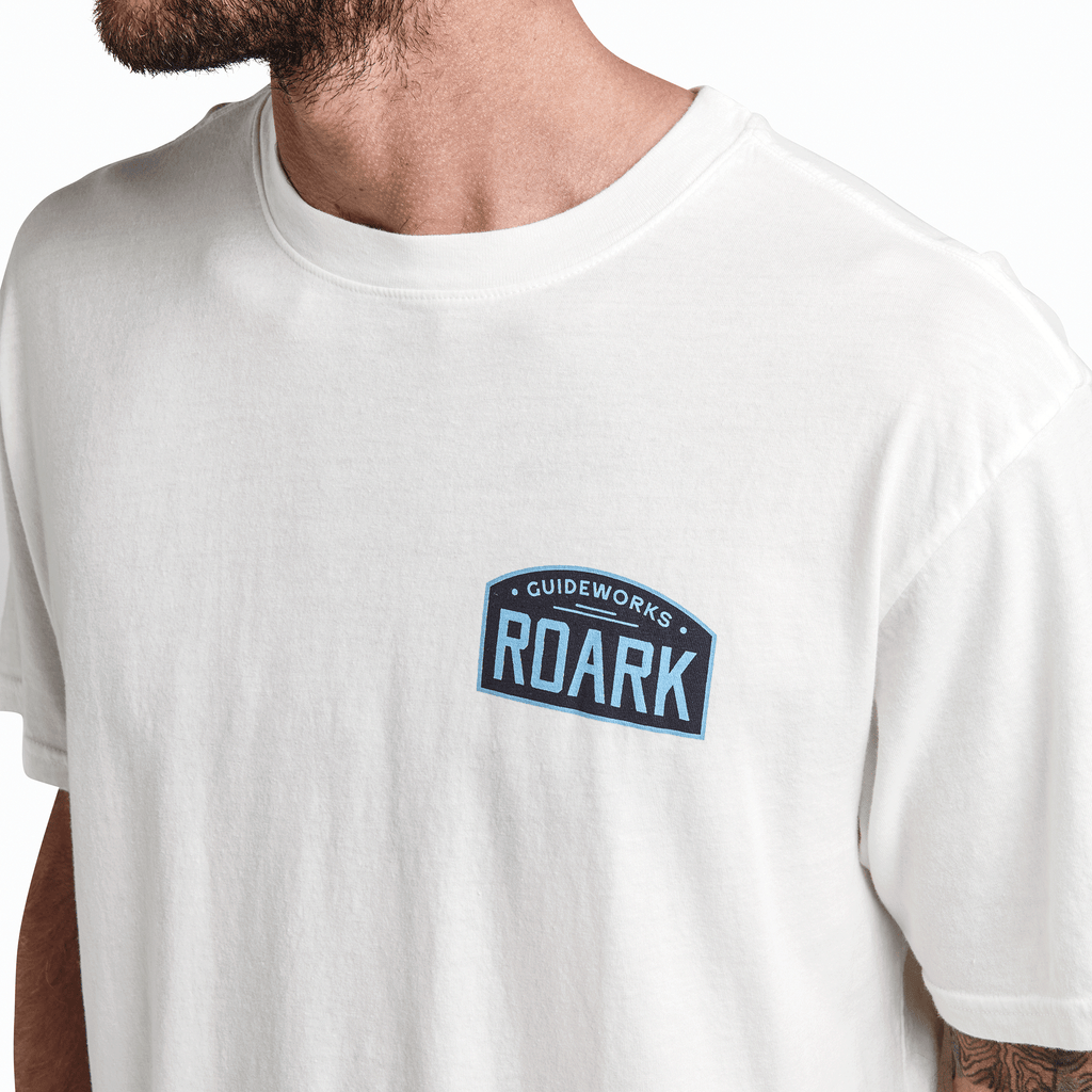 The on body view of Roark's Guideworks Marquee Premium Tee - Off White Big Image - 4