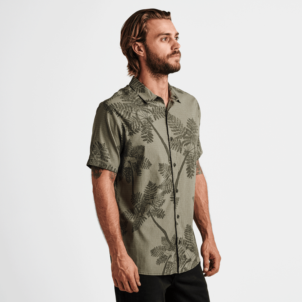 The on body view of Roark's Bless Up Button Up Shirt in Light Army for men. Big Image - 3