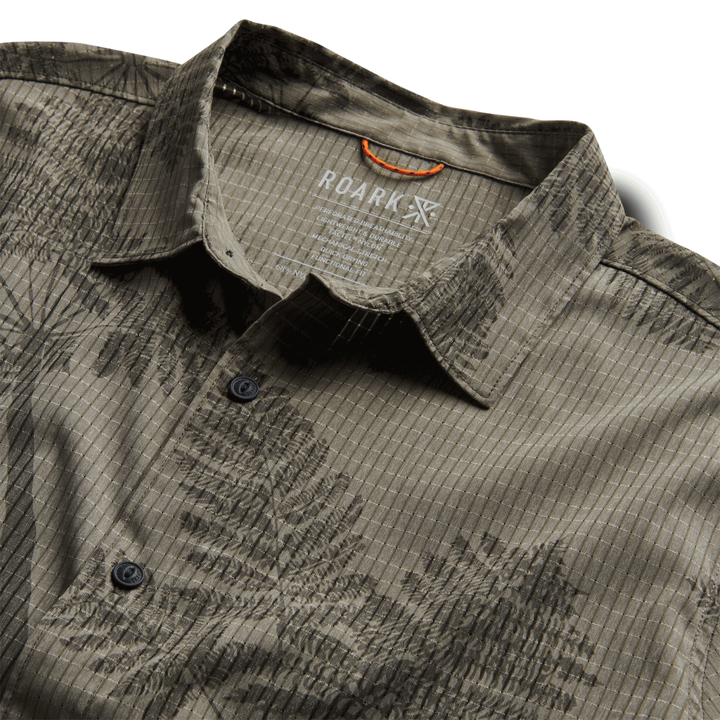 The close up of Roark's Bless Up Button Up Shirt in Light Army for men. Big Image - 7