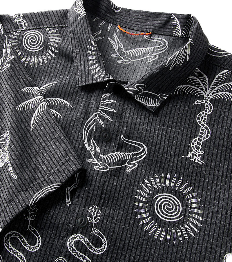 Roark's Men's Woven Bless Up Trail Button Up Shirt in Black and White. Big Image - 9