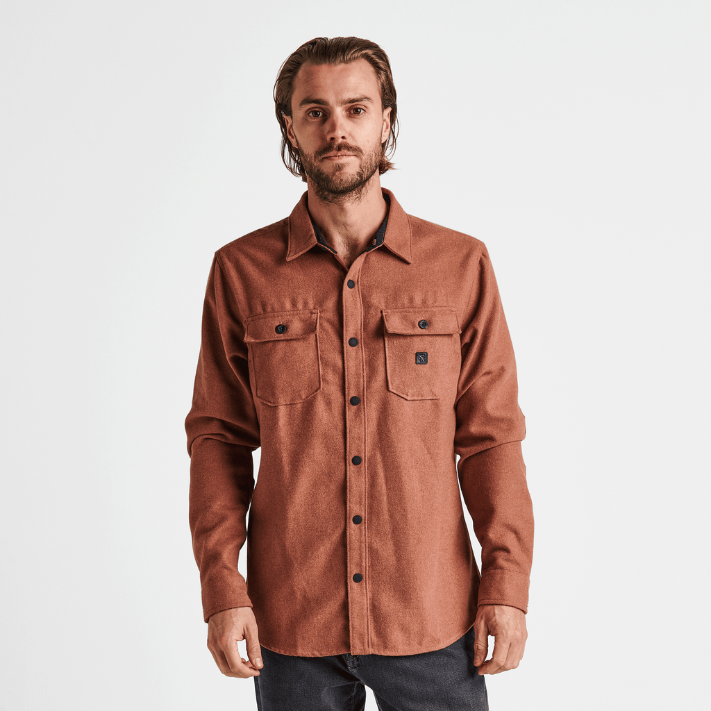 The on body view of Roark's Nordsman Long Sleeve Flannel - Russet Big Image - 2