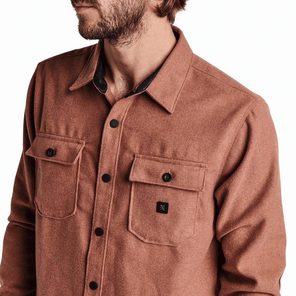 The on body view of Roark's Nordsman Long Sleeve Flannel - Russet Big Image - 5