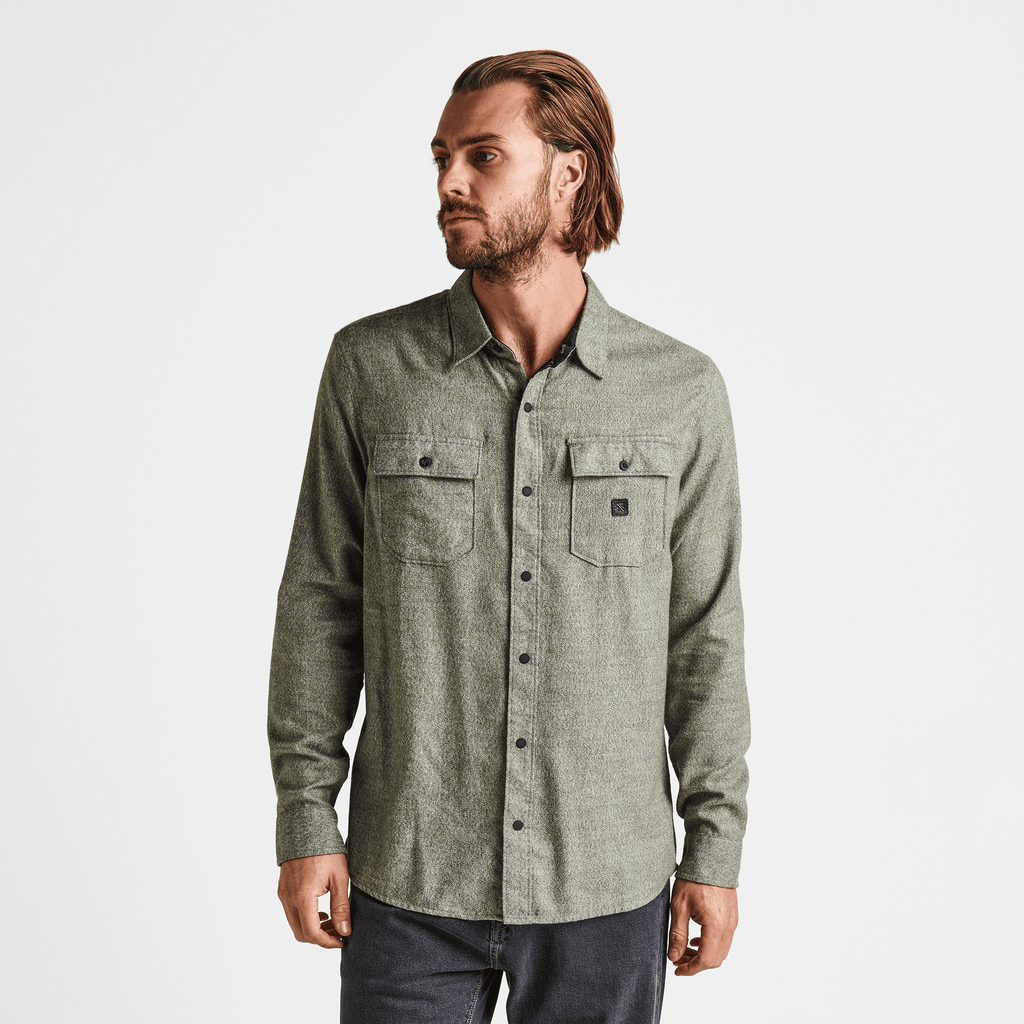 The on body view of Roark's Nordsman Light Long Sleeve Flannel - Military Big Image - 2