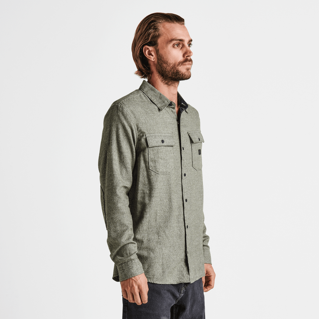 The on body view of Roark's Nordsman Light Long Sleeve Flannel - Military Big Image - 3
